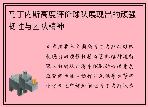 马丁内斯高度评价球队展现出的顽强韧性与团队精神