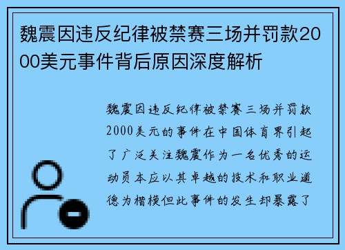 魏震因违反纪律被禁赛三场并罚款2000美元事件背后原因深度解析